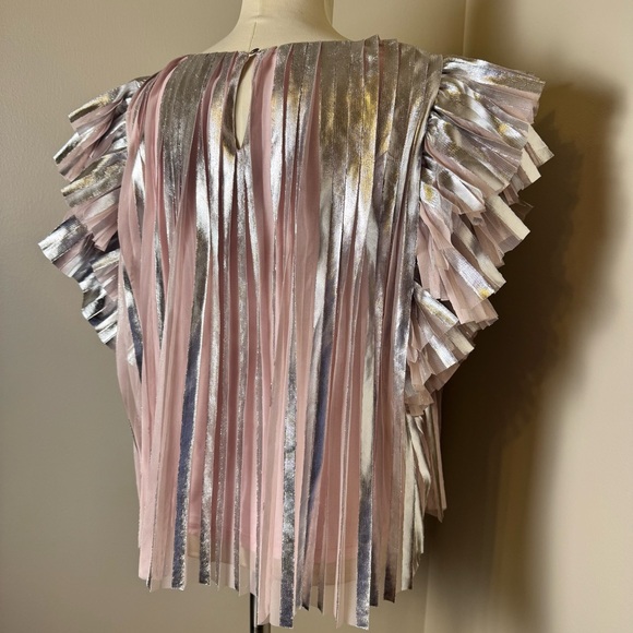 NWT ANTHROPOLOGIE Metallic Pleated Top w/ Ruffle Cap Sleeves PINK-SILVER /MEDIUM - Picture 10 of 16